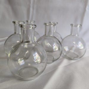 Set of 6 Clear Glass Bud Vases - Bulb Shape - 4" Tall